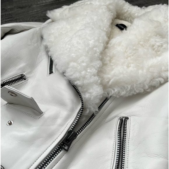 White Tailored Leather Winter Coat - Picture 4 of 6